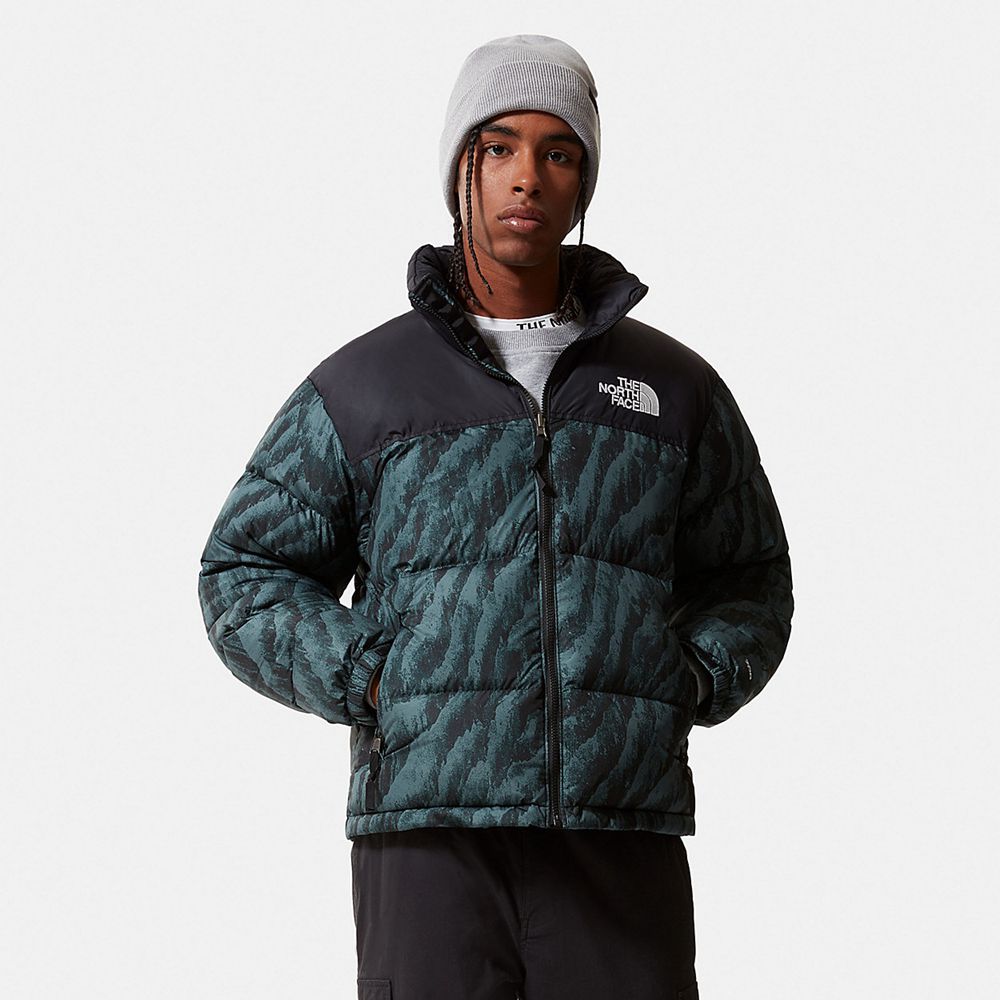 The North Face Nuptse Jacket Mens Australia - The North Face 1996 Printed Retro Green Mountain (LEG-